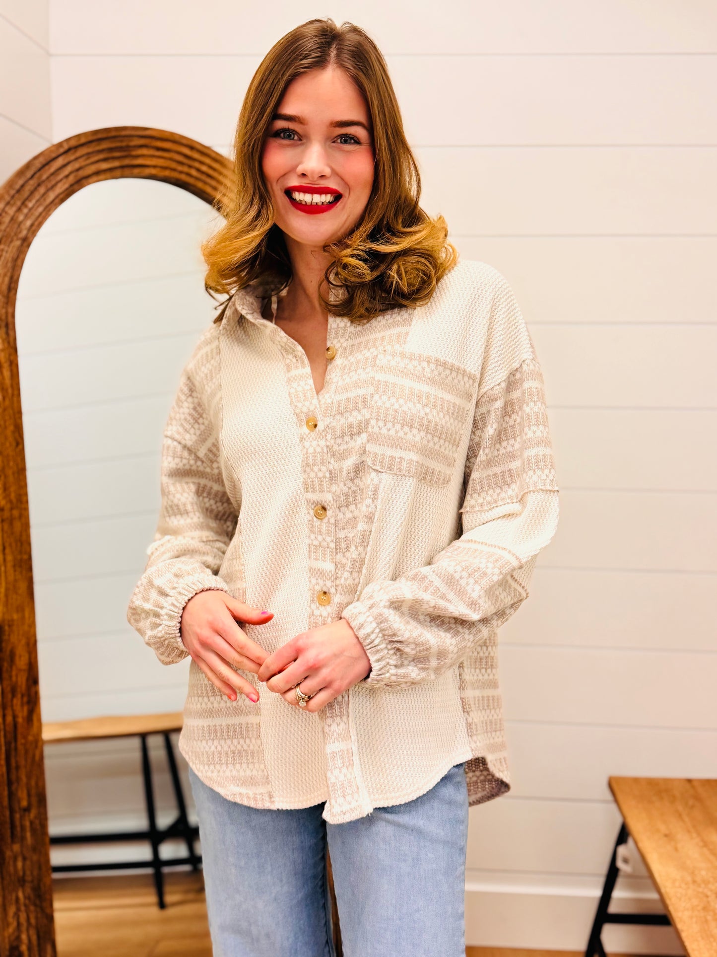 Mixed Knit Casual Shacket