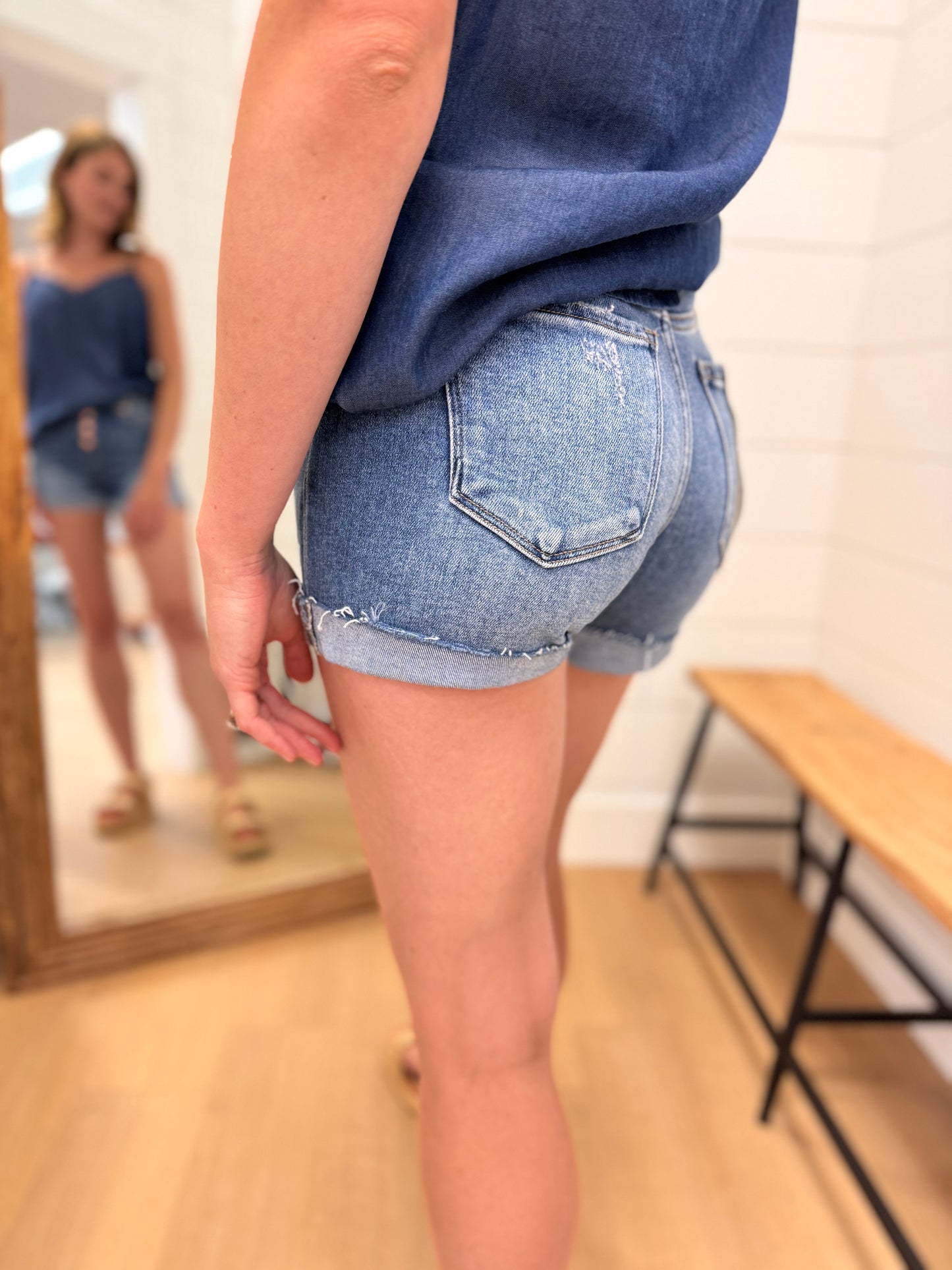 High Rise Button Down Shorts - Risen