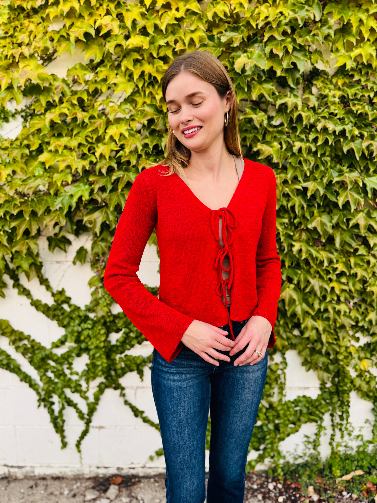 Multi Tie Front Long Sleeve Knit Cardigan