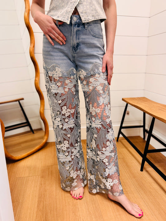 Whimsical Lace Up Leg Jeans - Risen