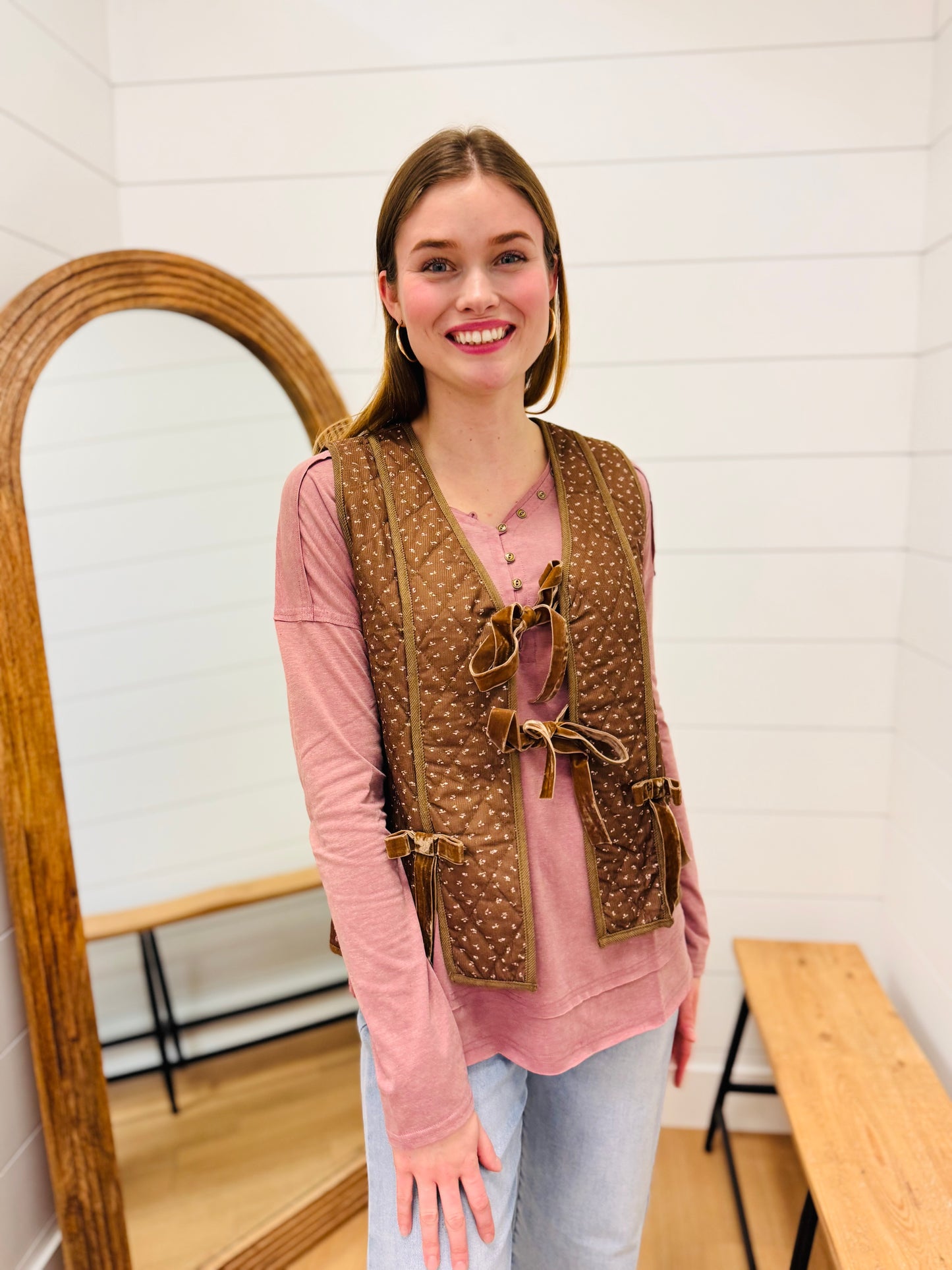 Quilted Floral Tie Front Vest