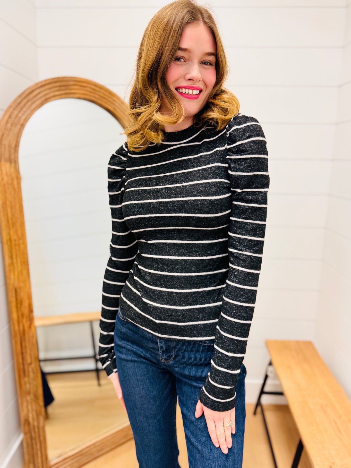 Brushed Knit Striped Top