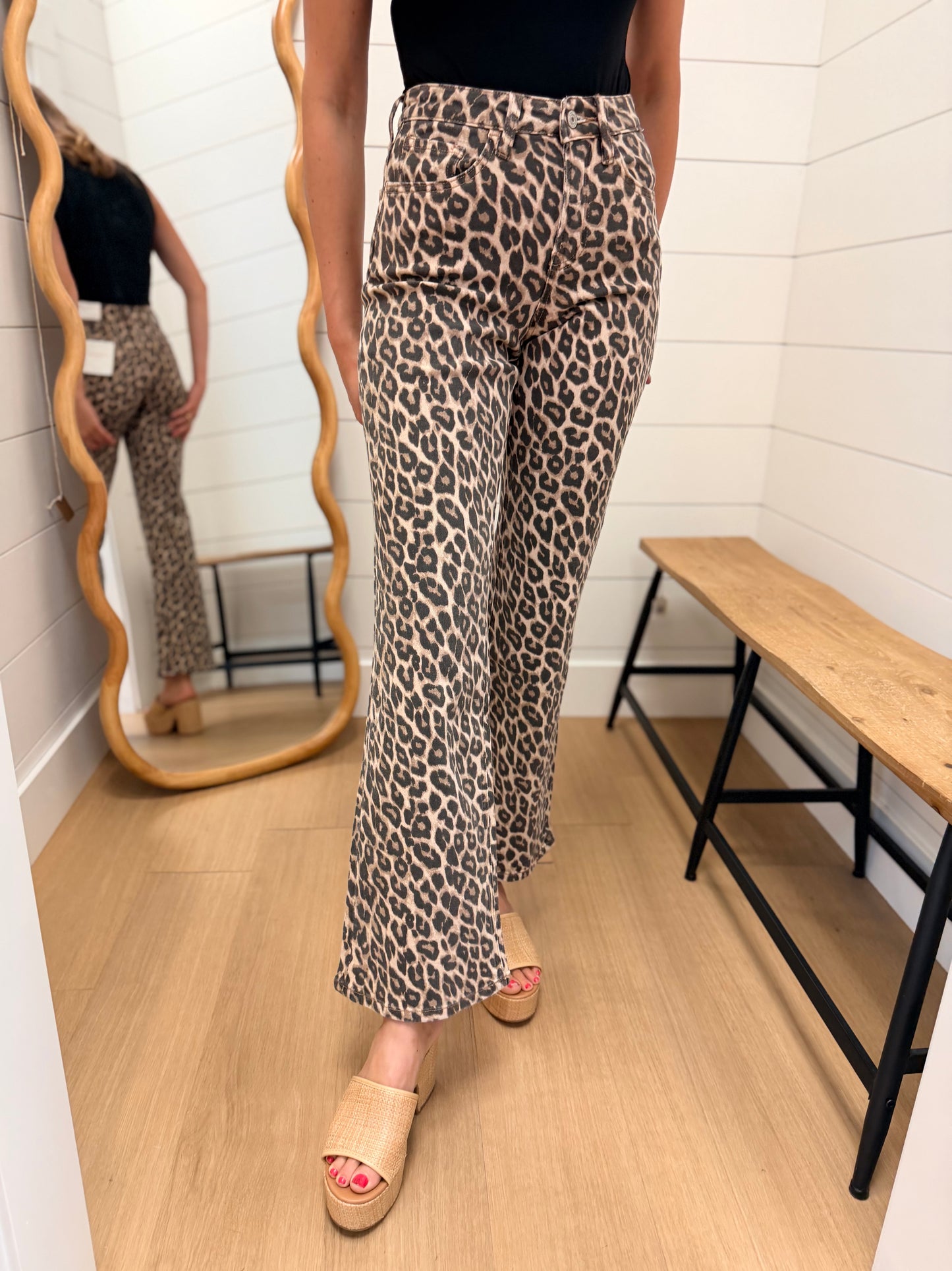 High Rise Leopard Print Flare Jeans - Lovervet