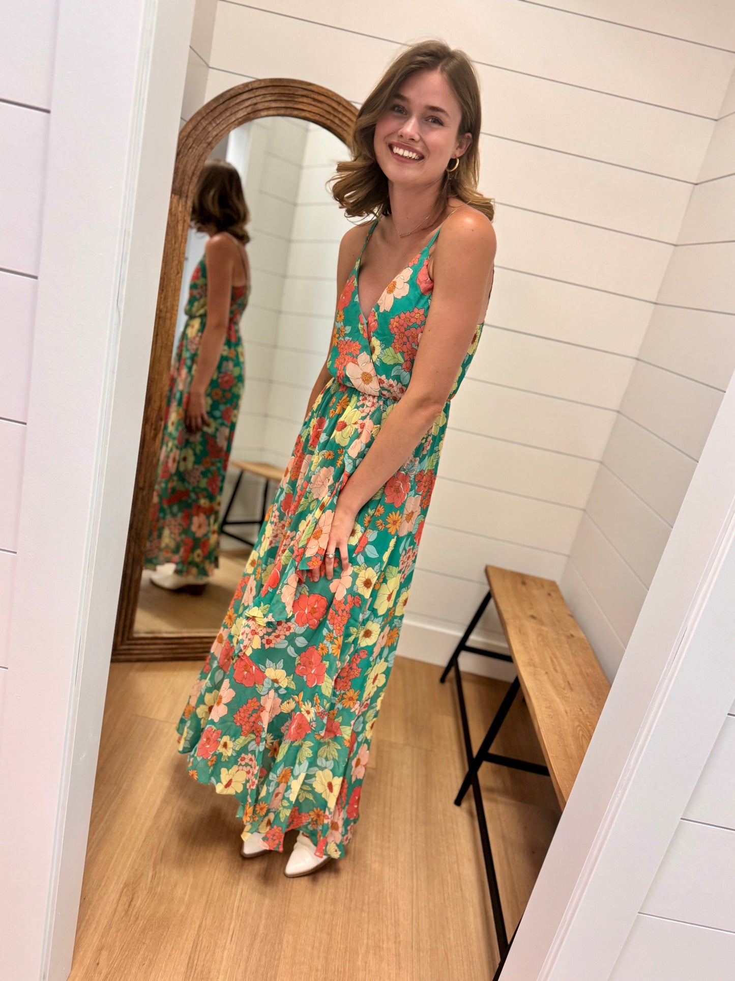 Retro Green Floral Dress