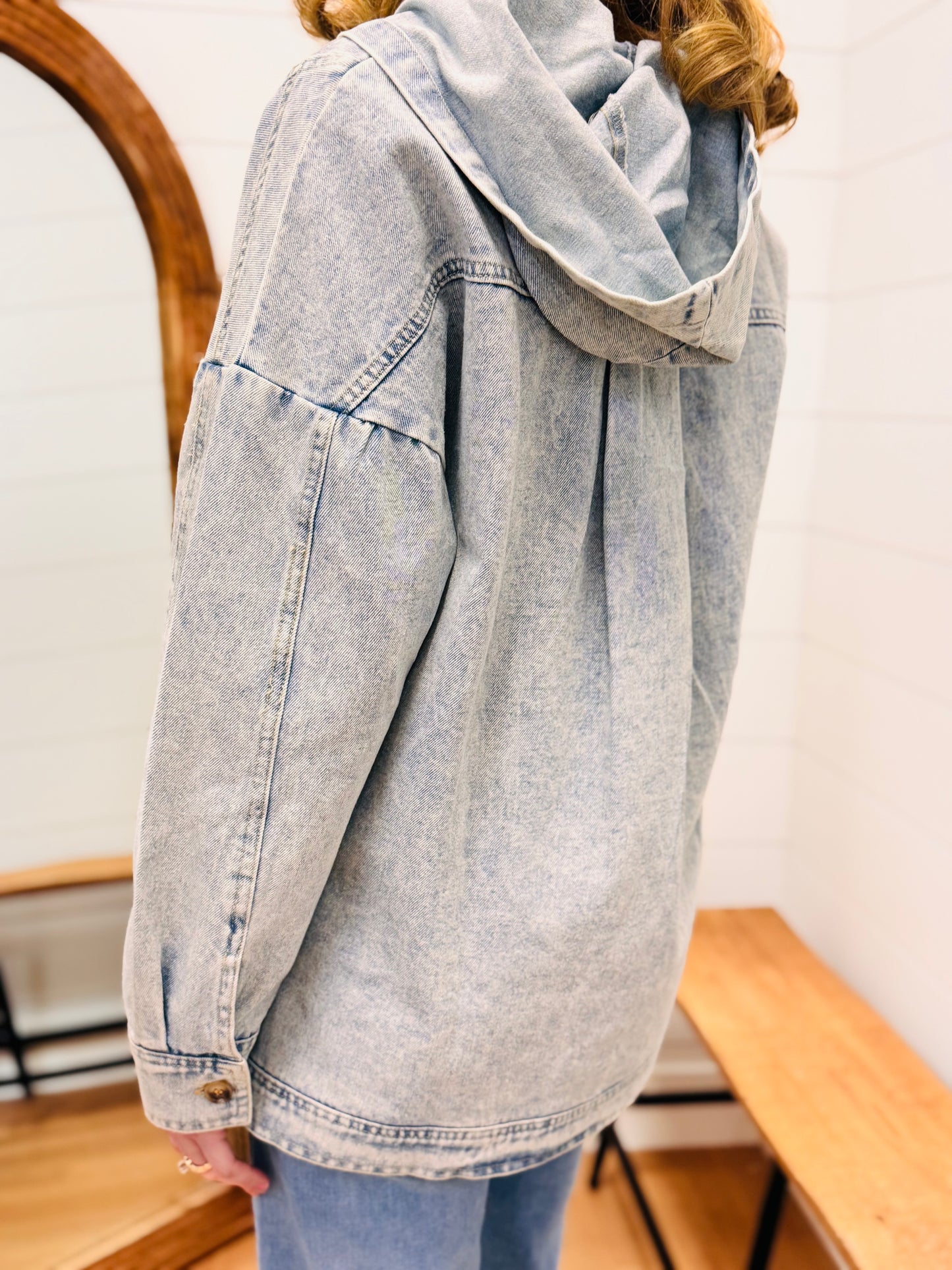Washed Denim Hoodie Pullover Top
