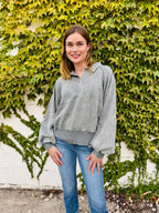 Acid Wash Fleece Button Up Collared Pullover