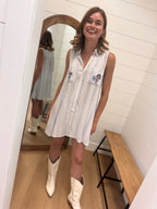 Striped Sleeveless Floral Embroidery Dress