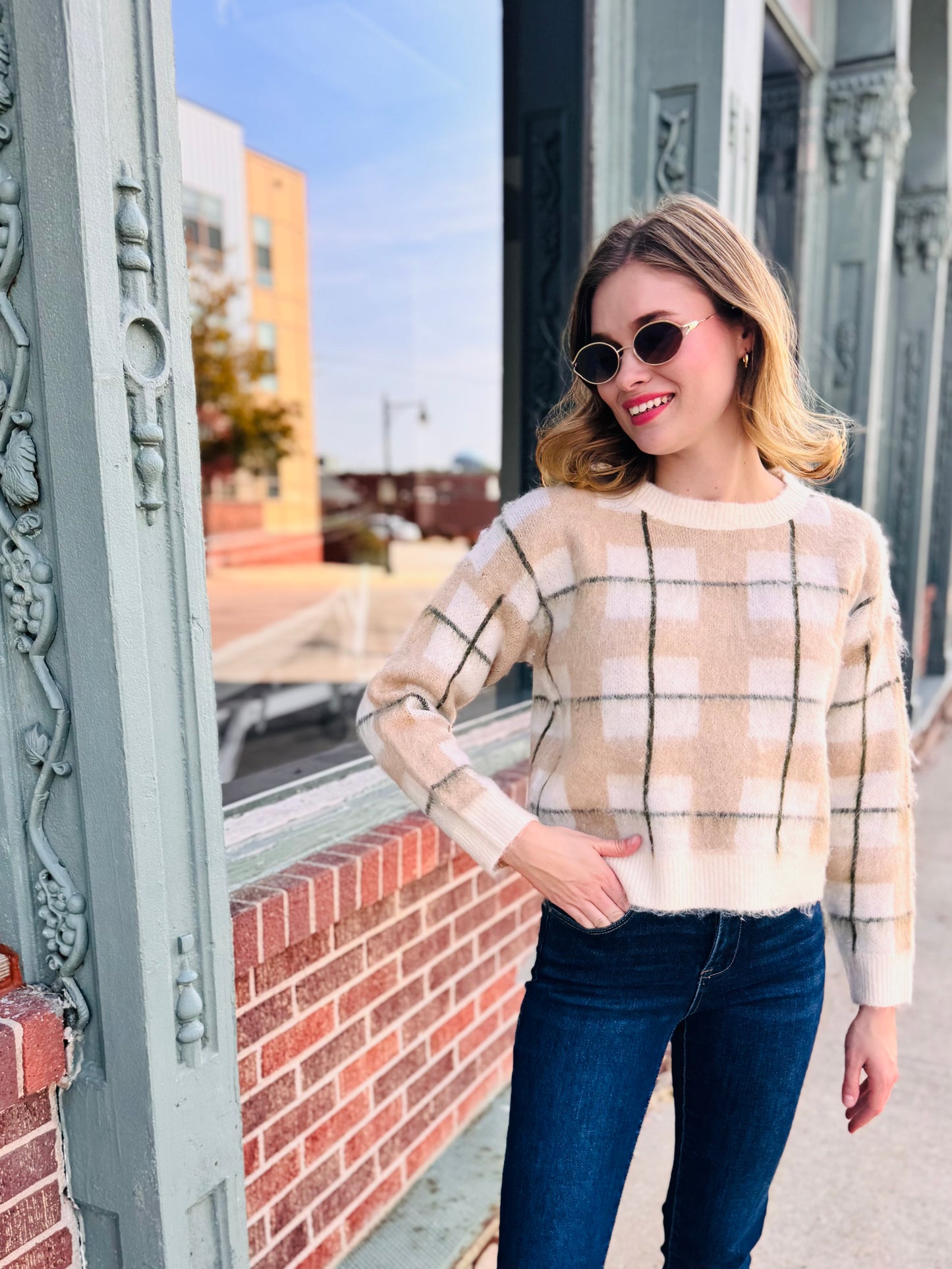 Soft Plaid Grid Sweater - Dreamers