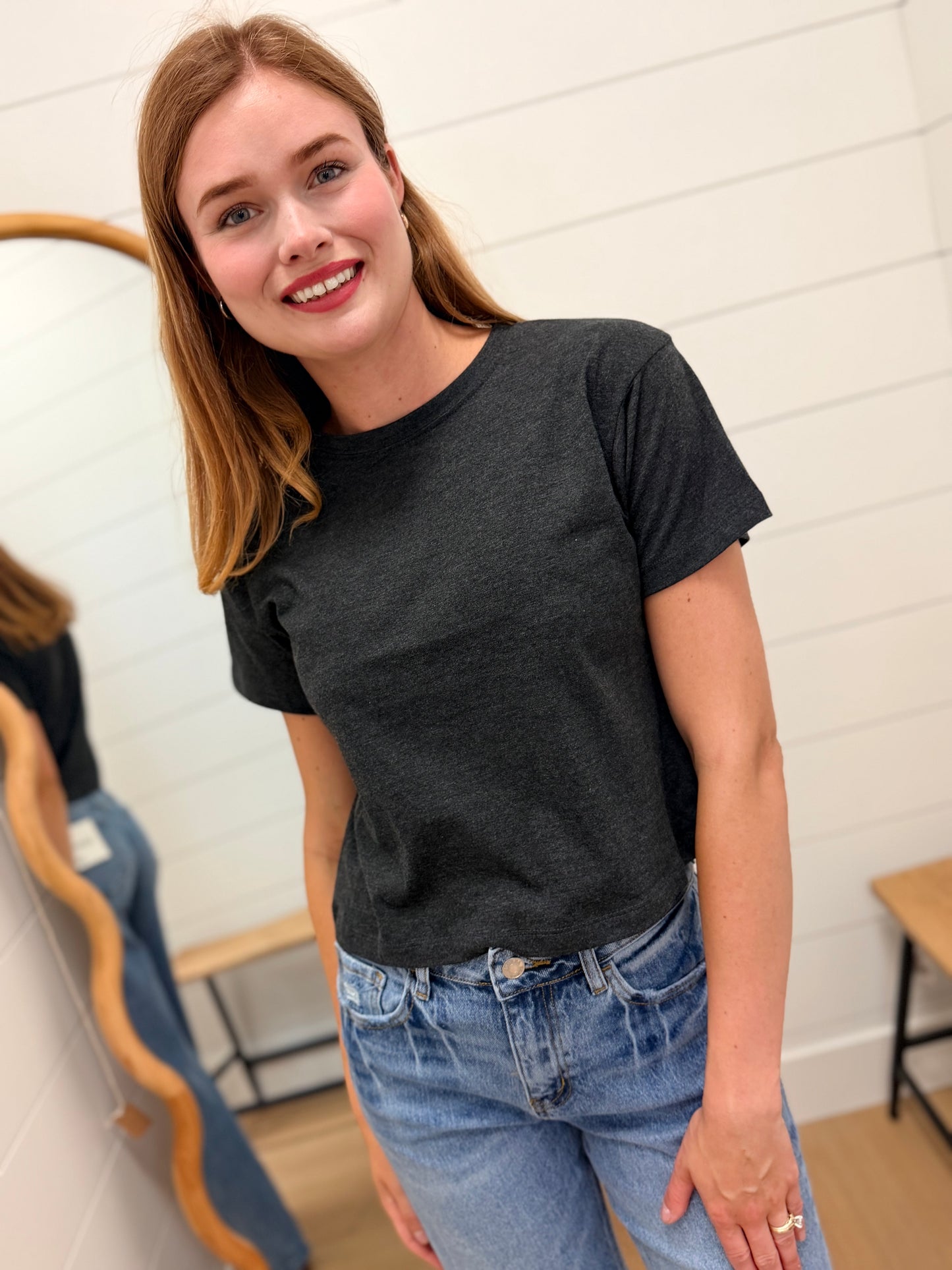 Cotton Crew Neck Short Sleeve Cropped T-shirt