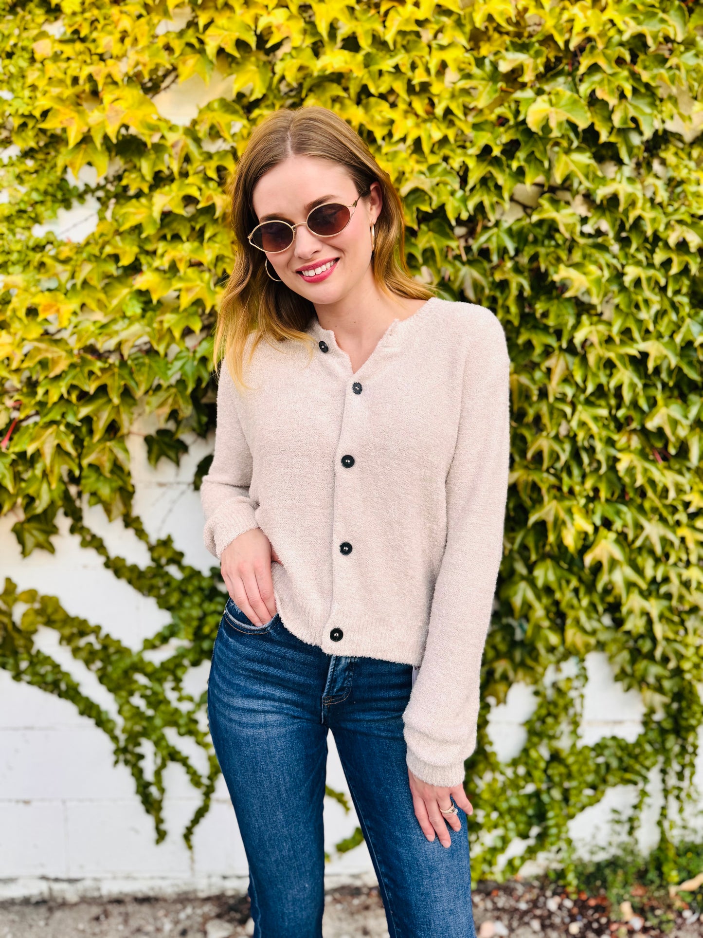 5 Button Sweater Cardigan - Beige