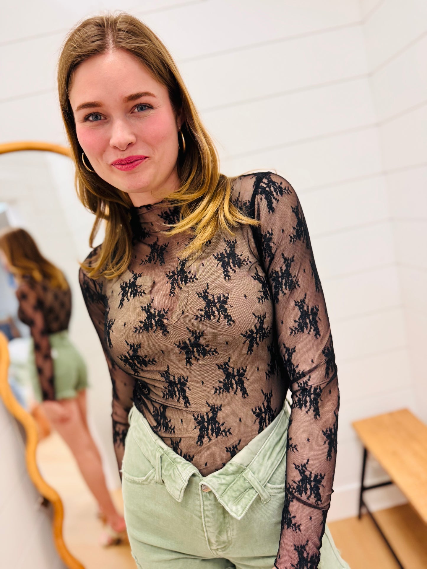 Black Lace See-through Layering Top