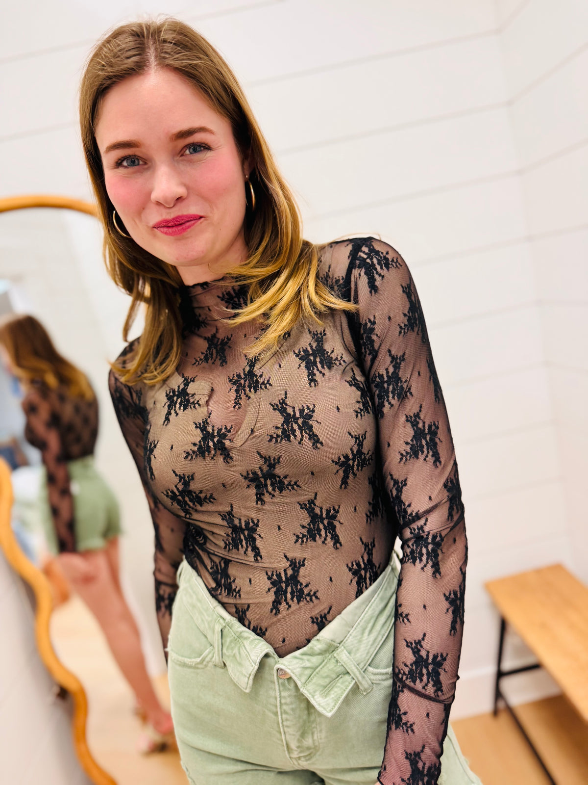 Black Lace See-through Layering Top