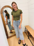 Olive Button Down Crop Sweater