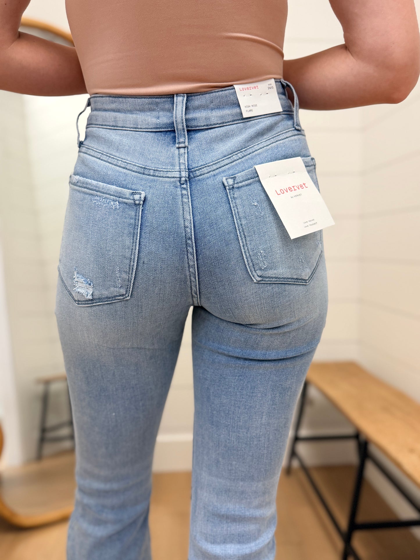 High Rise Light Wash Flare Jeans - Lovervet