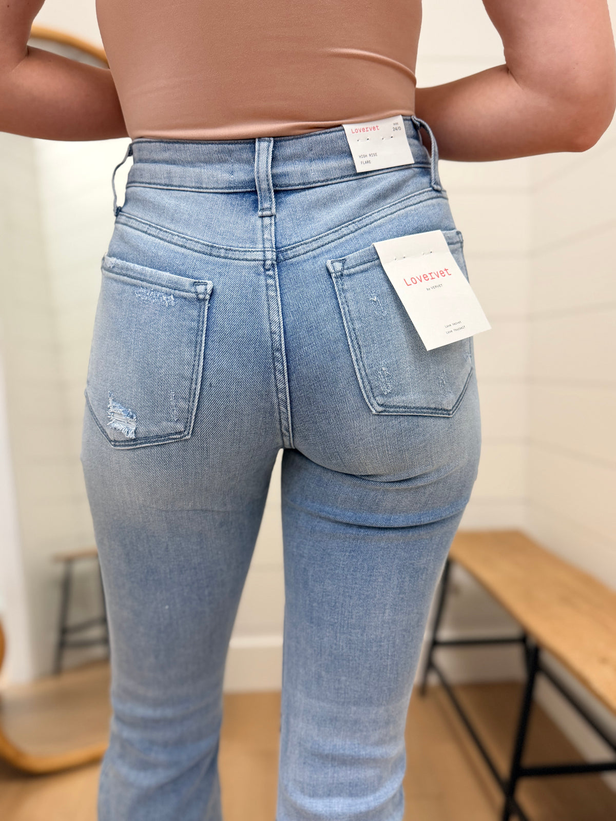 High Rise Light Wash Flare Jeans - Lovervet