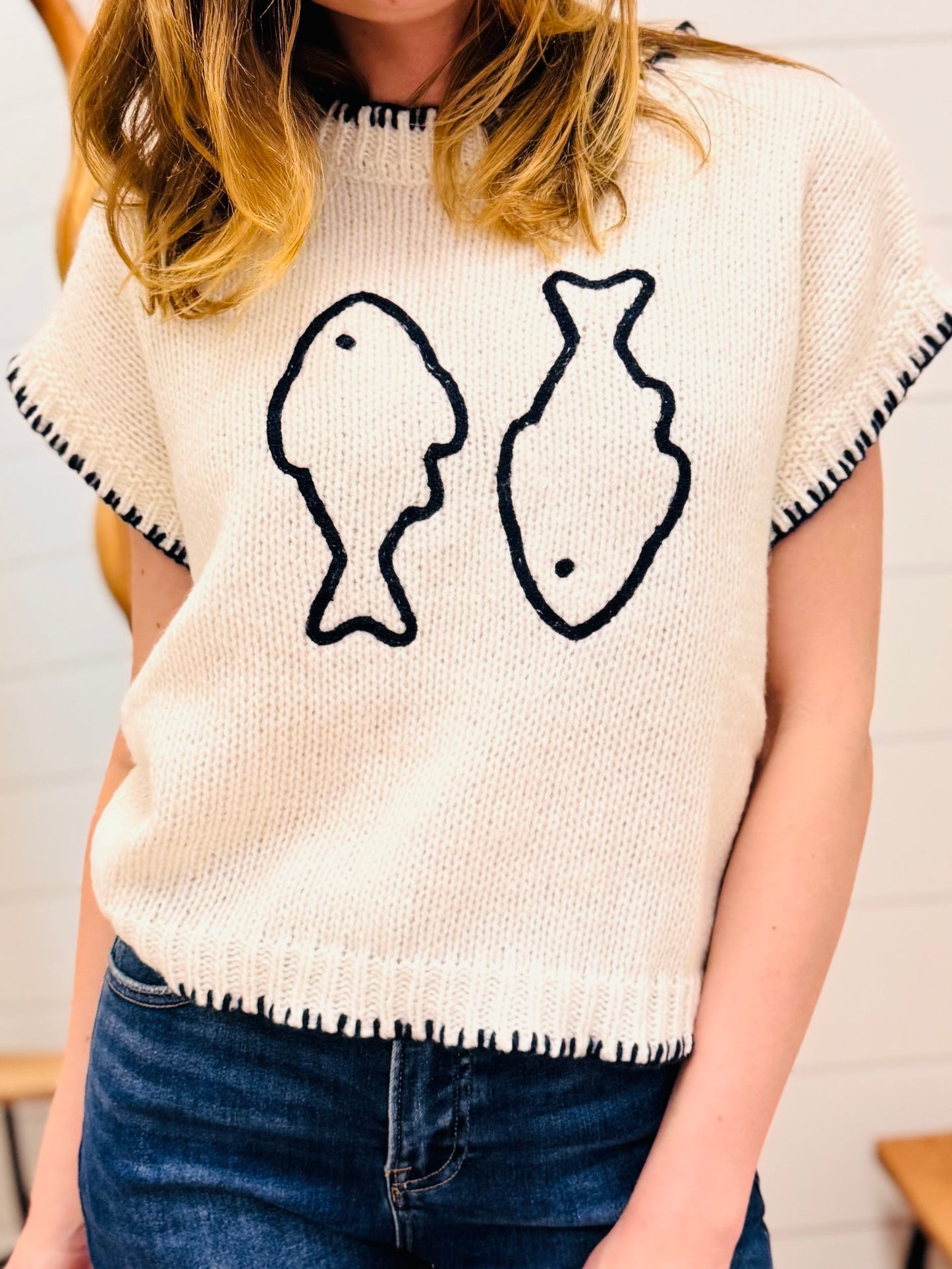 Fish Stitch Short Sleeve Sweater