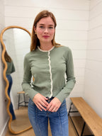 Button Up Cardigan With White Trim
