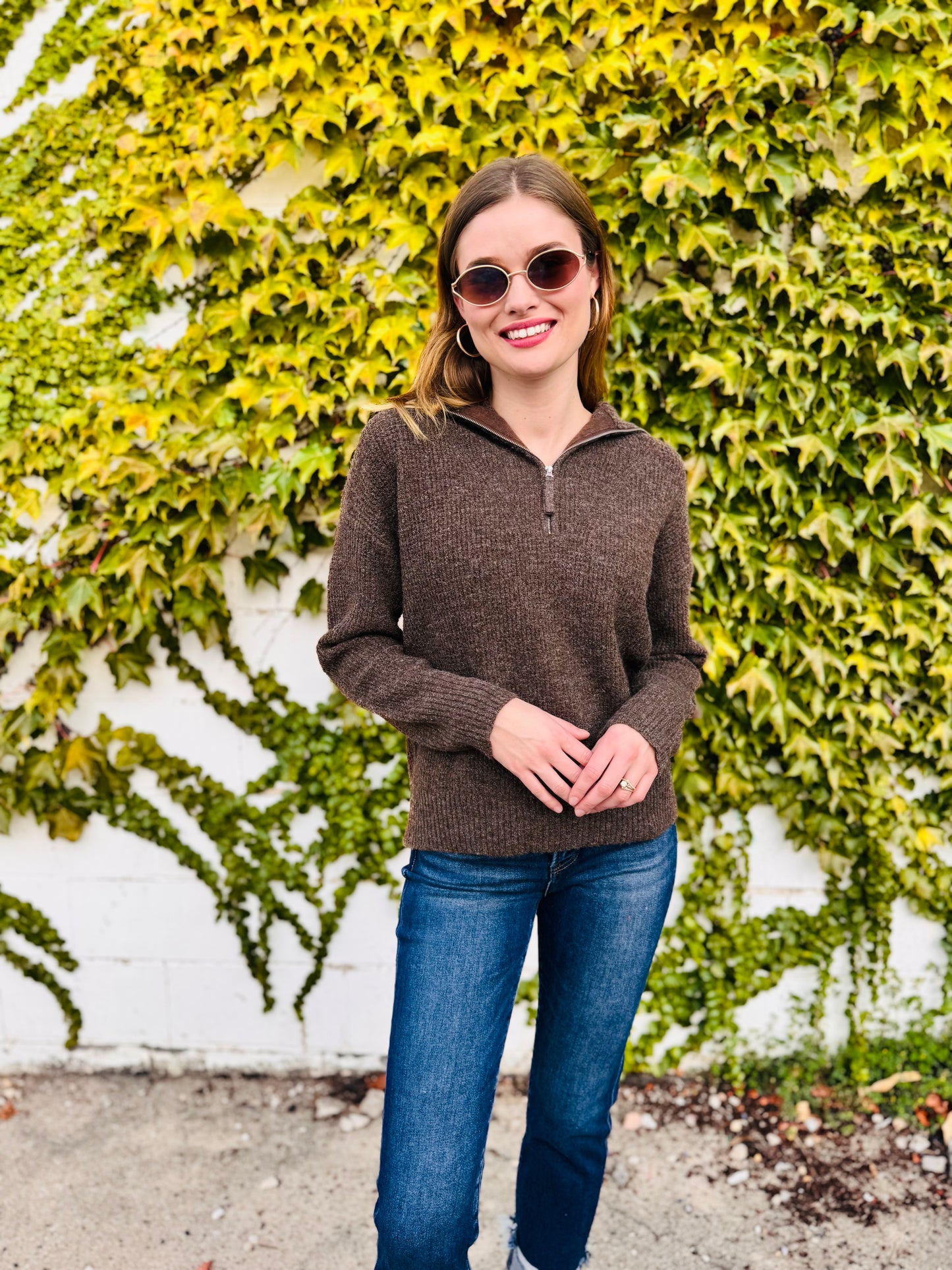 Brown Half Zip Pullover Sweater