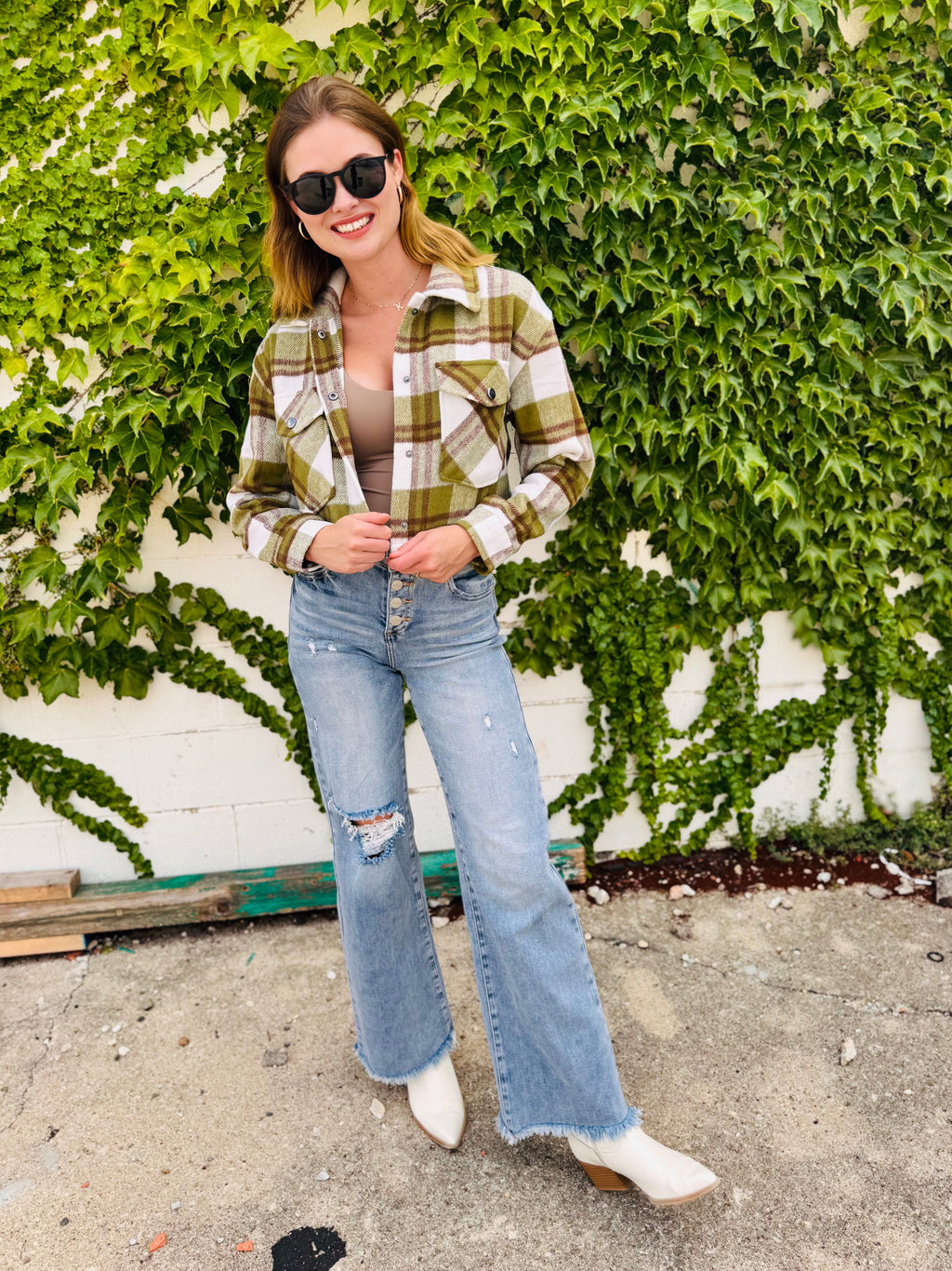 Plaid Cropped Button Down Jacket