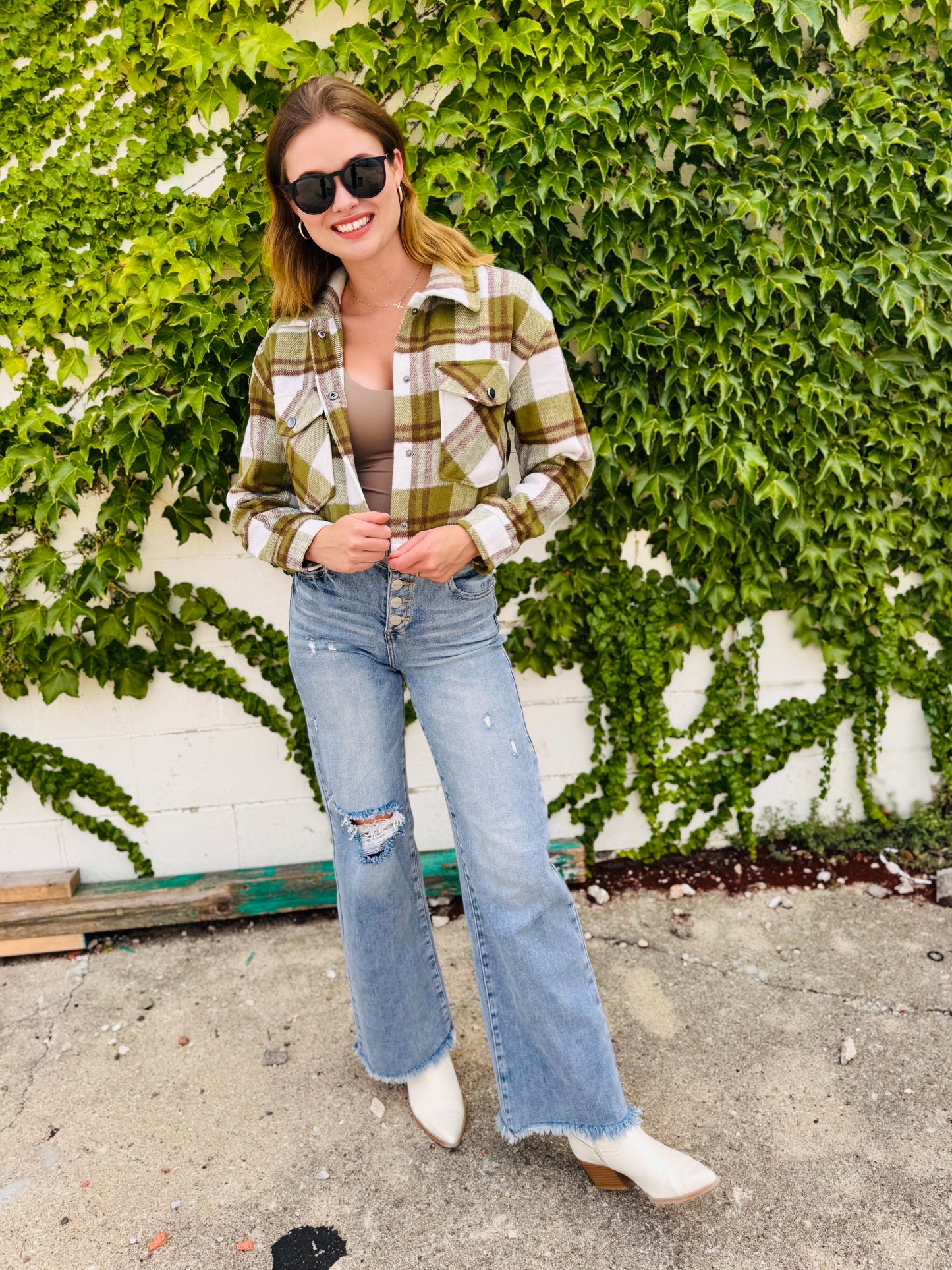 Plaid Cropped Button Down Jacket