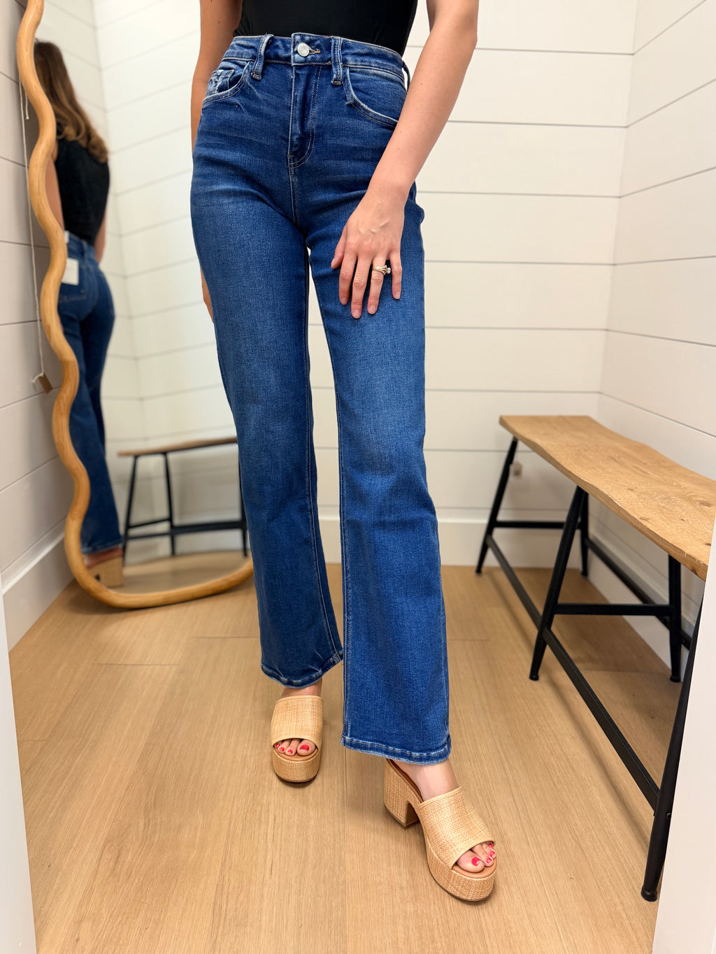 High Rise Dark Wash Slim Wide Jeans - Lovervet