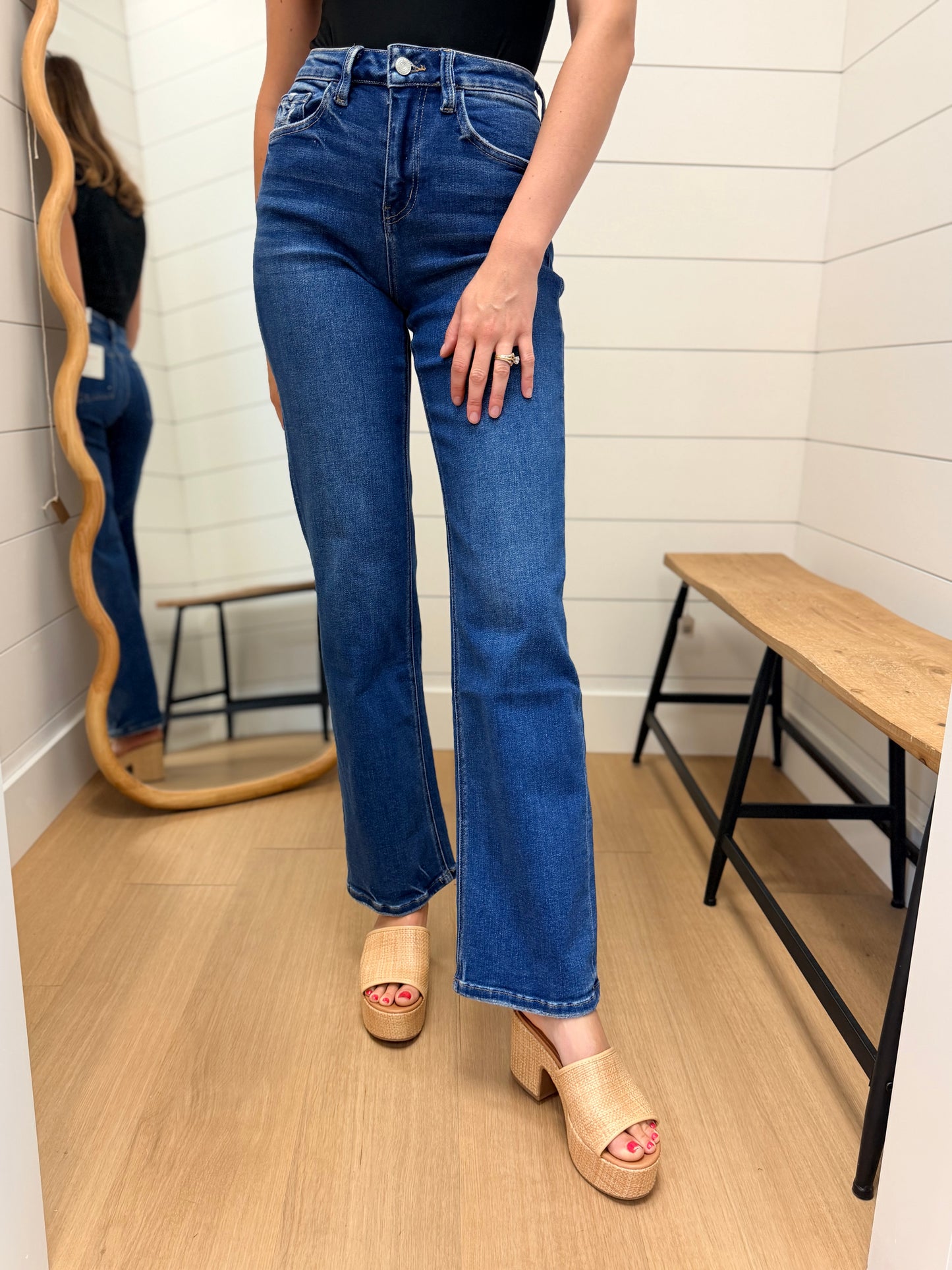High Rise Dark Wash Slim Wide Jeans - Lovervet