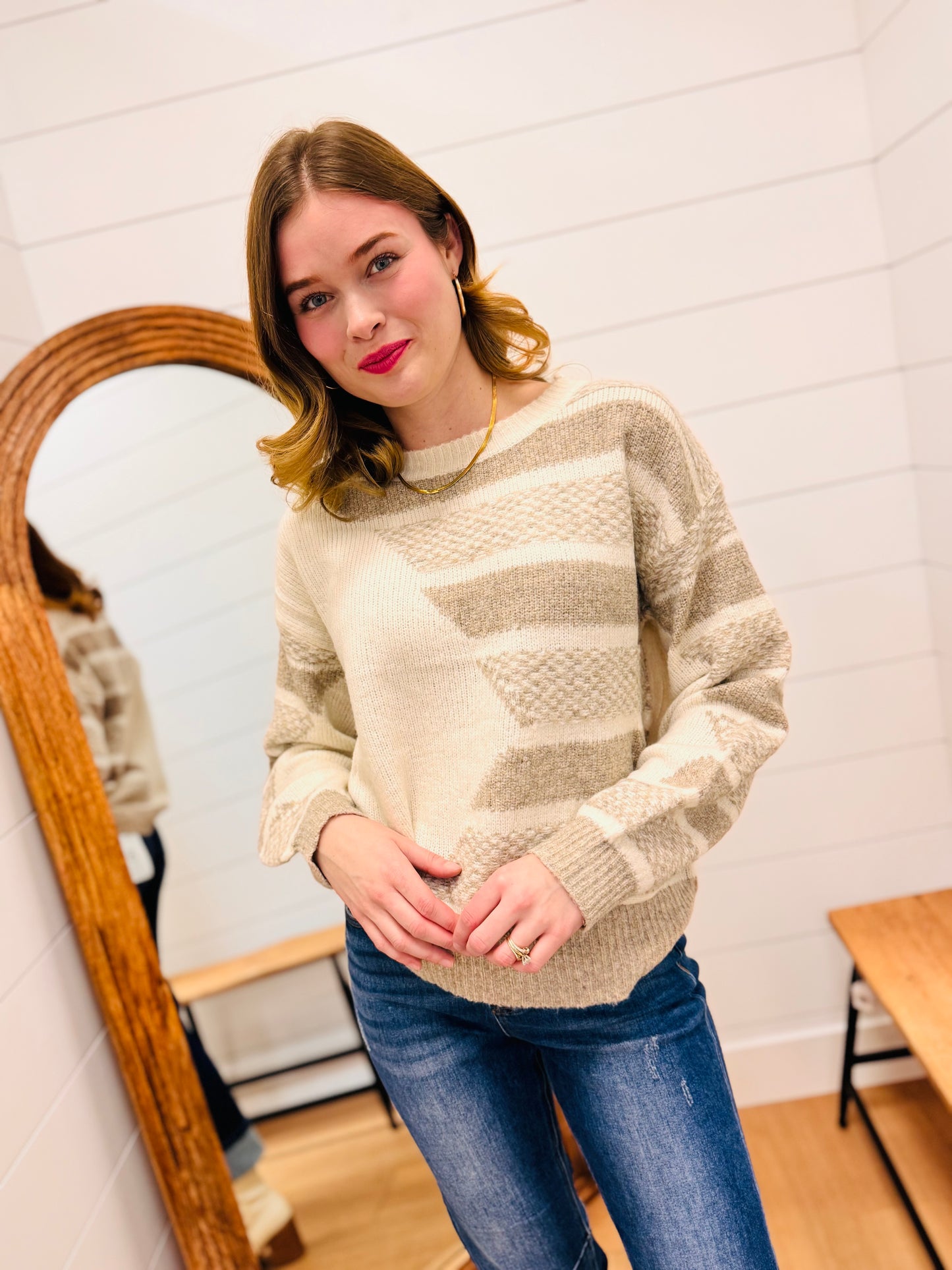 Chevron Textured Knit Sweater