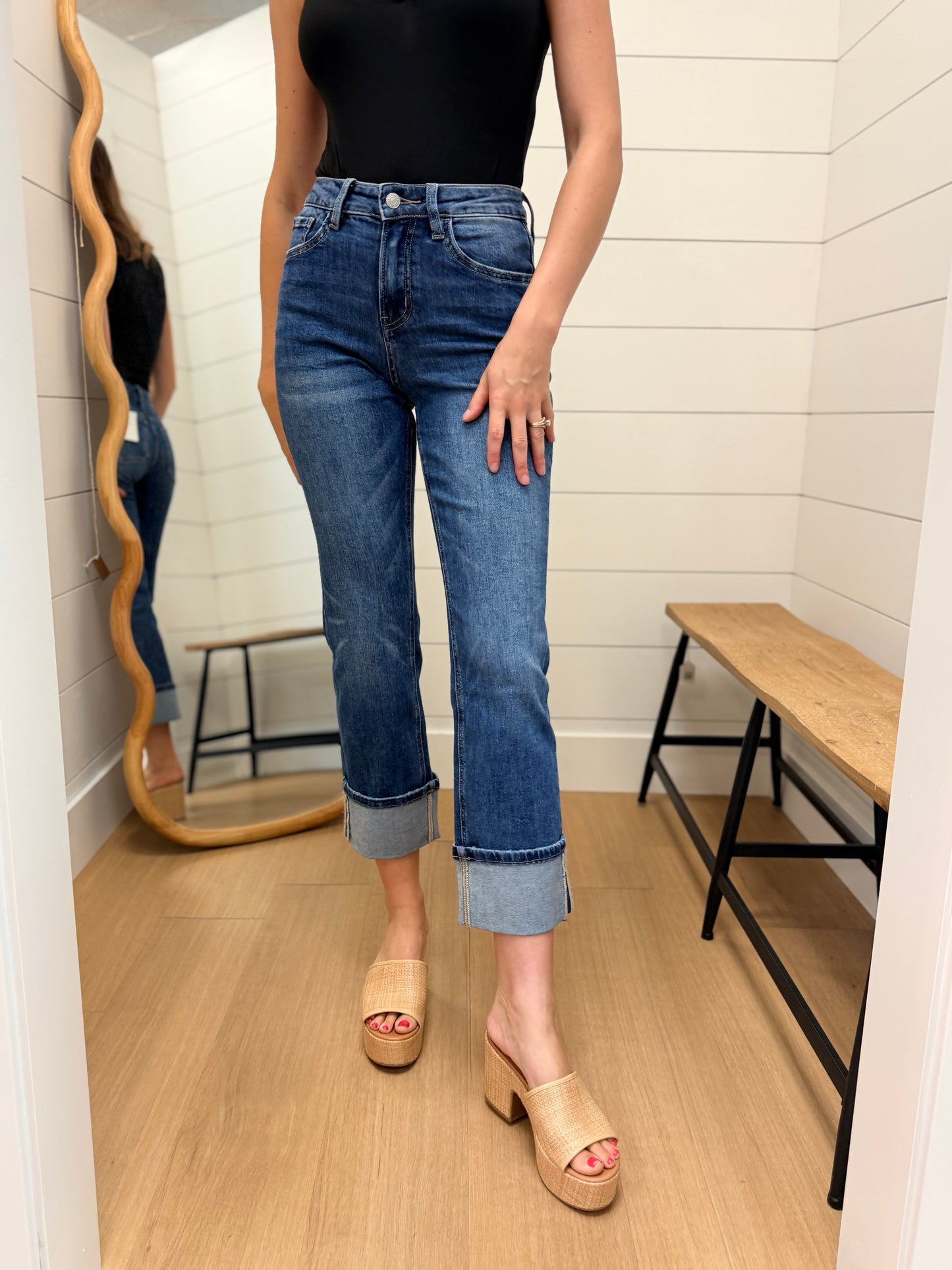 High Rise Cuffed Ankle Straight Jeans - Lovervet