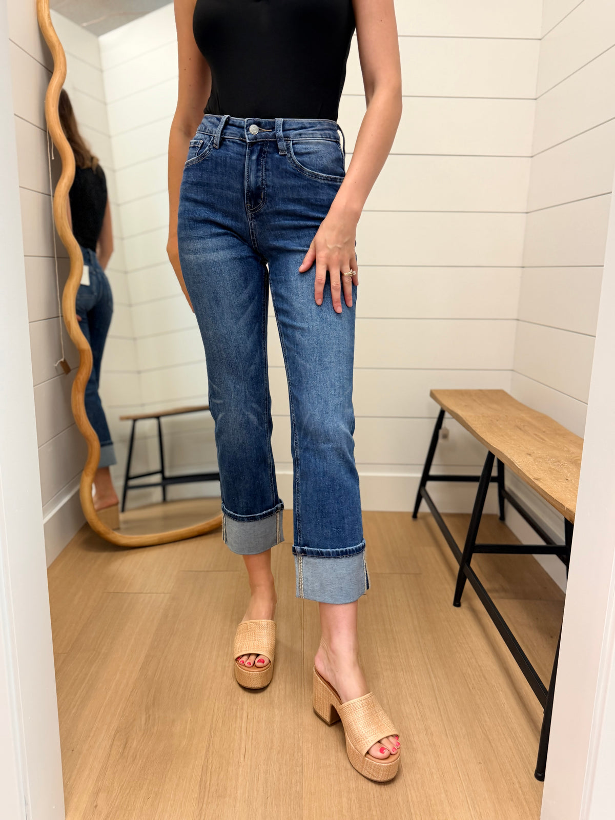 High Rise Cuffed Ankle Straight Jeans - Lovervet