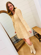 Textured Lace Bell Sleeve Dress