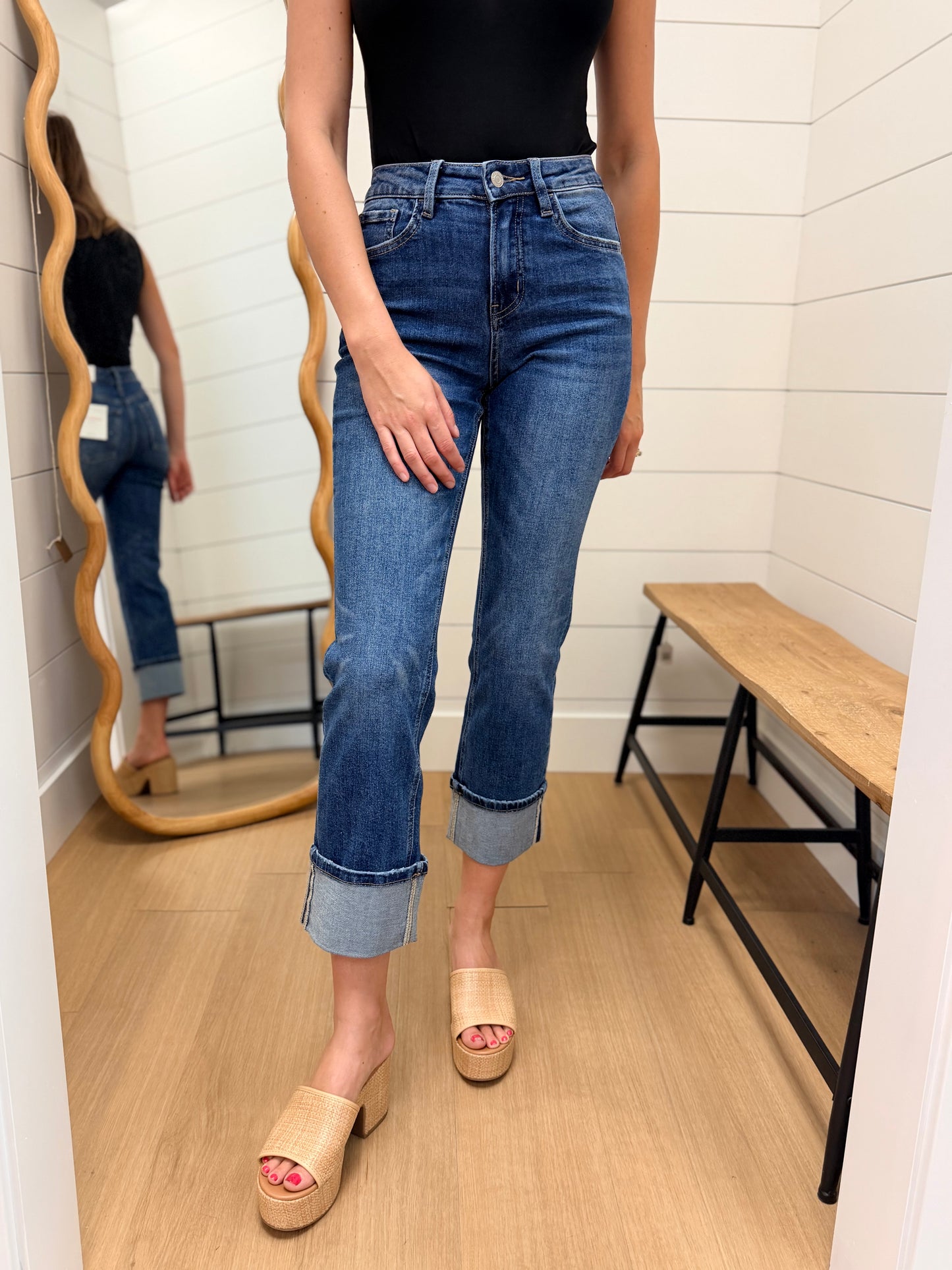 High Rise Cuffed Ankle Straight Jeans - Lovervet