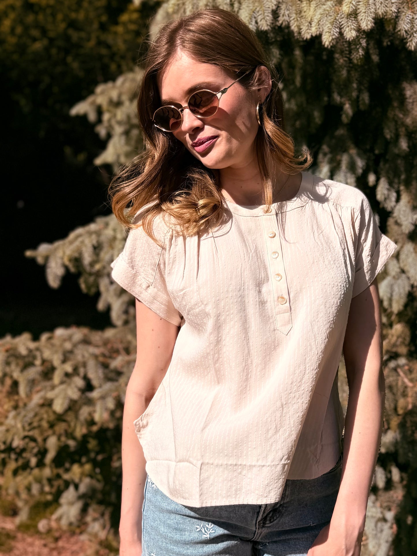 Ruched Shoulder Detail Short Sleeve Top