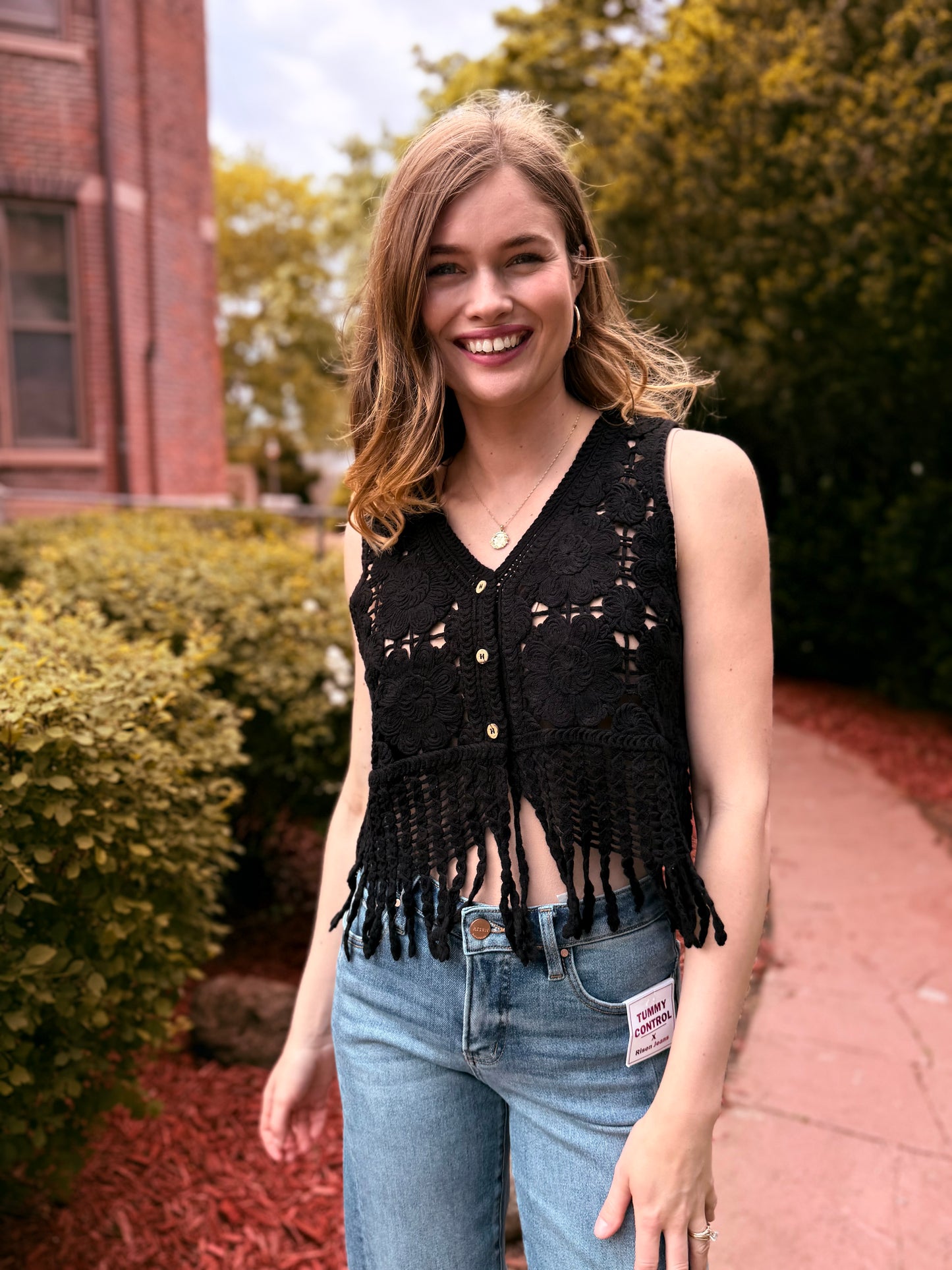 Fringe Hem Floral Crochet Top