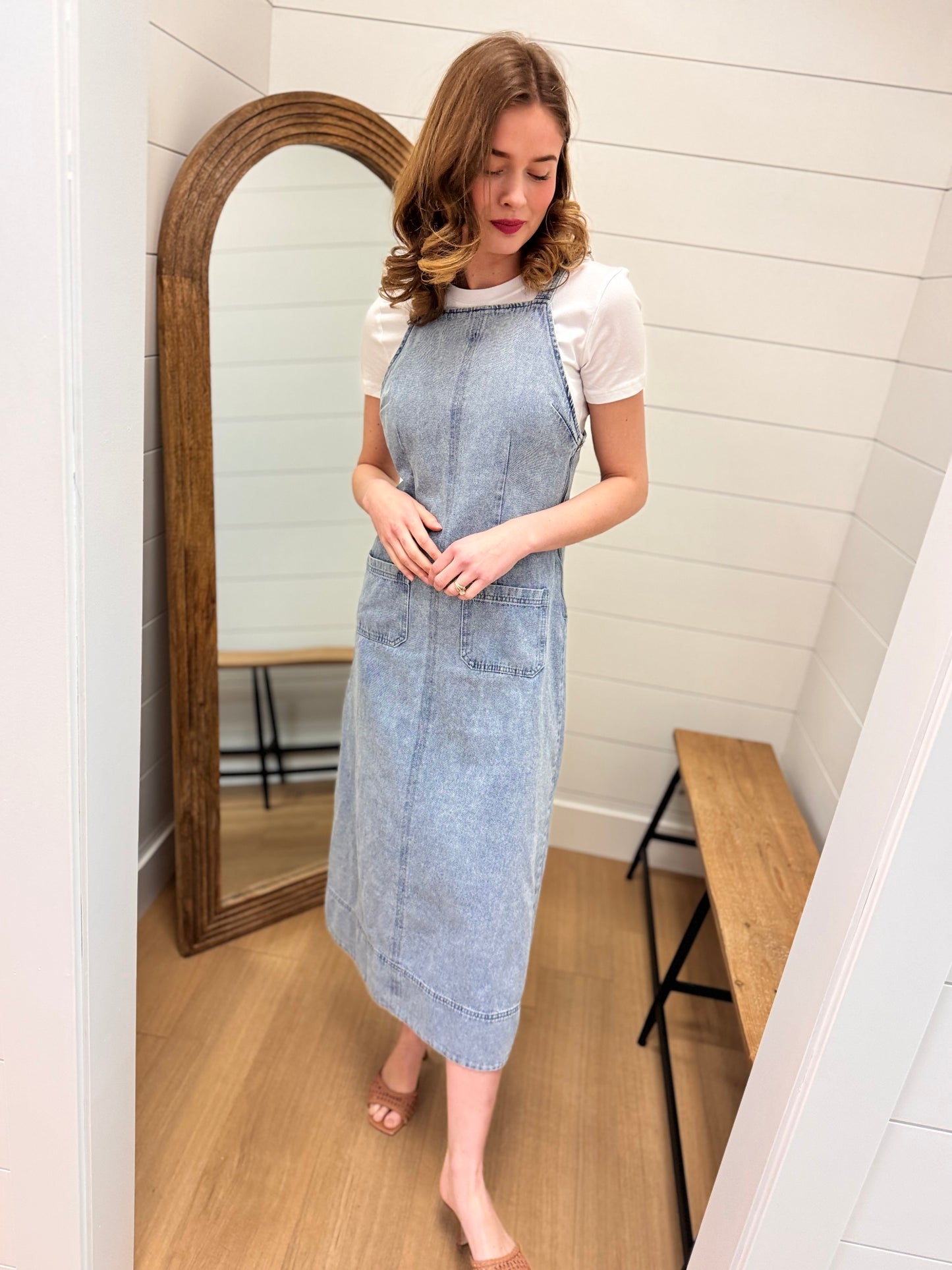 Washed Denim Sleeveless Midi Dress
