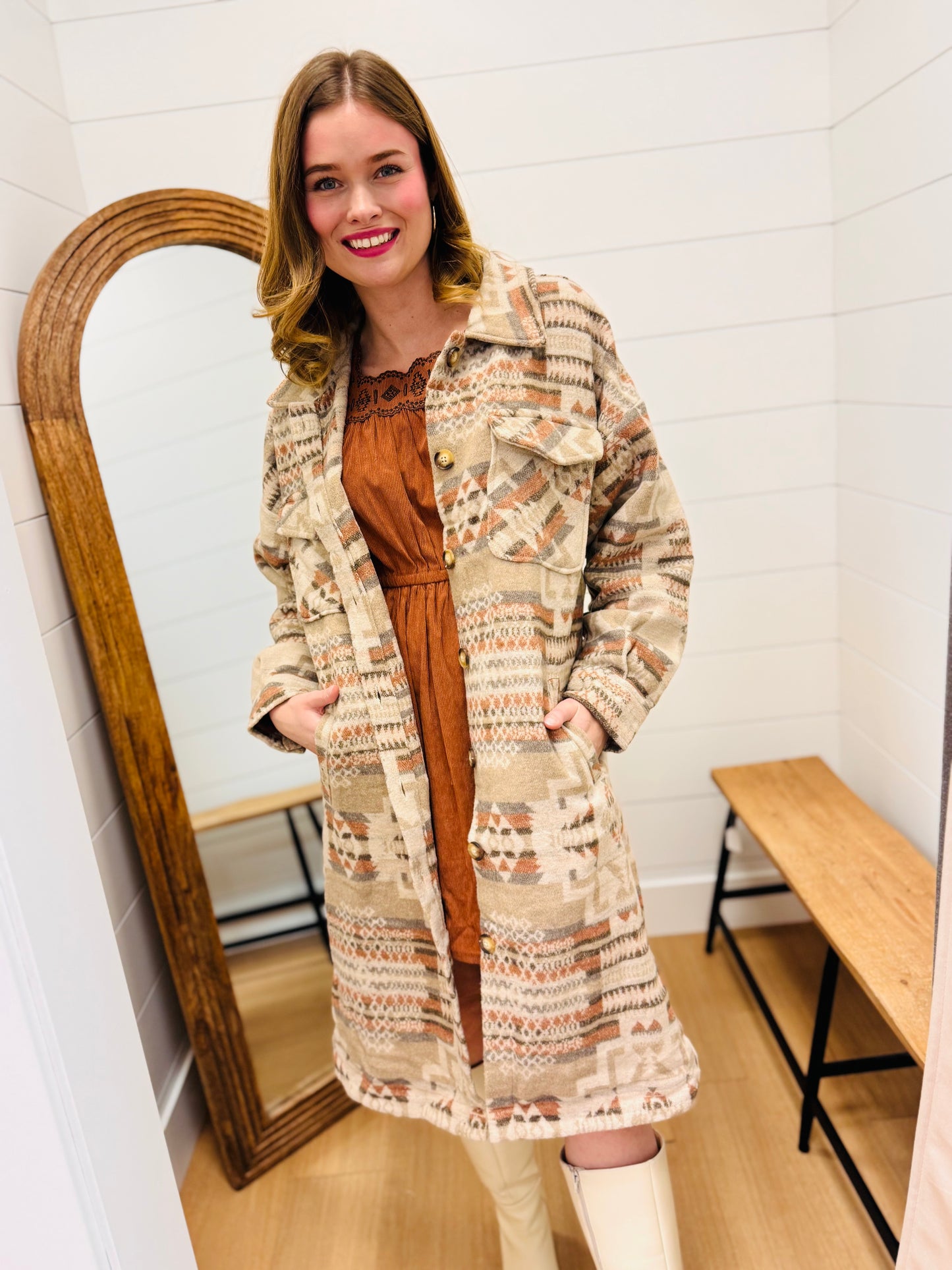 Aztec & Plaid Printed Shacket