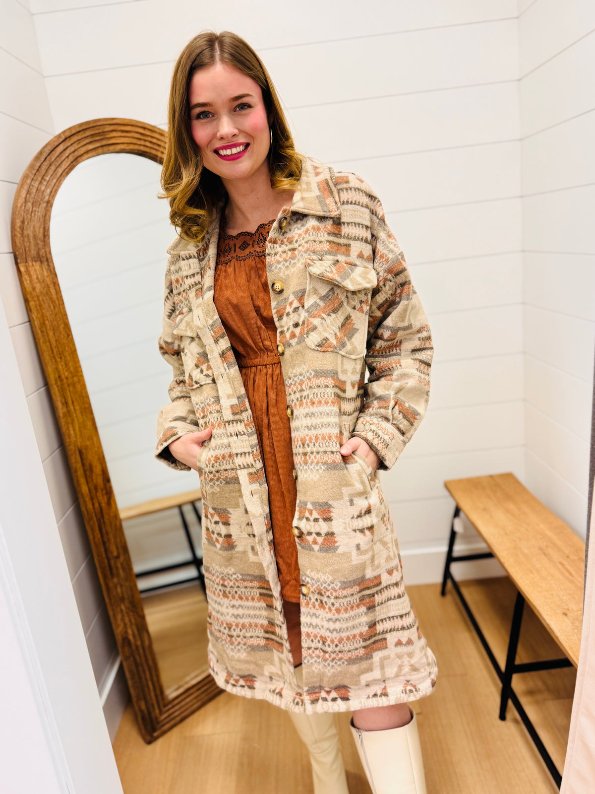 Aztec & Plaid Printed Shacket