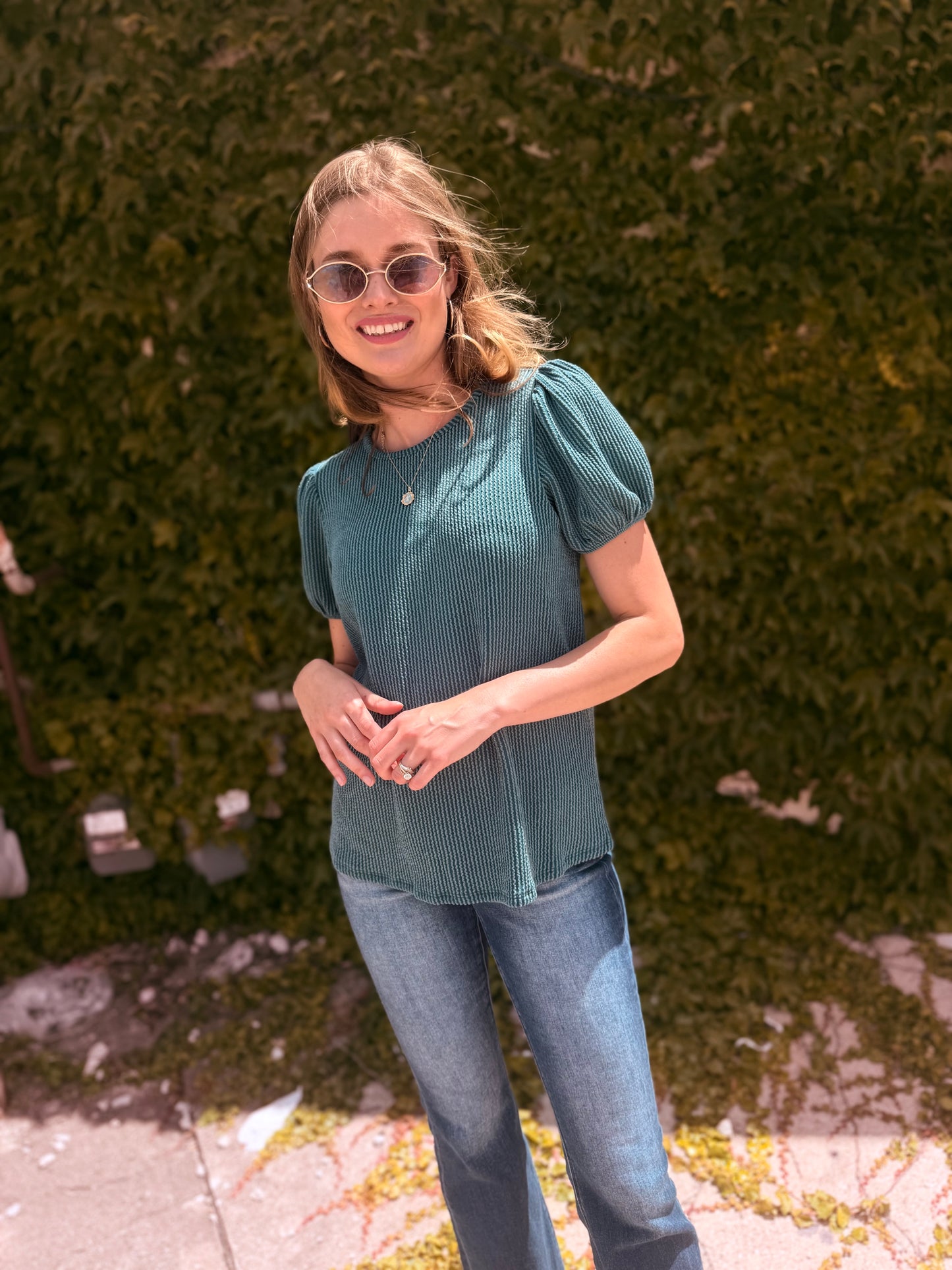 Ribbed Puff Sleeve Top