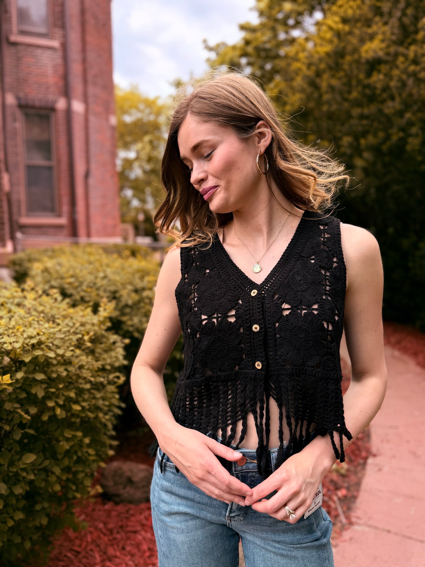 Fringe Hem Floral Crochet Top