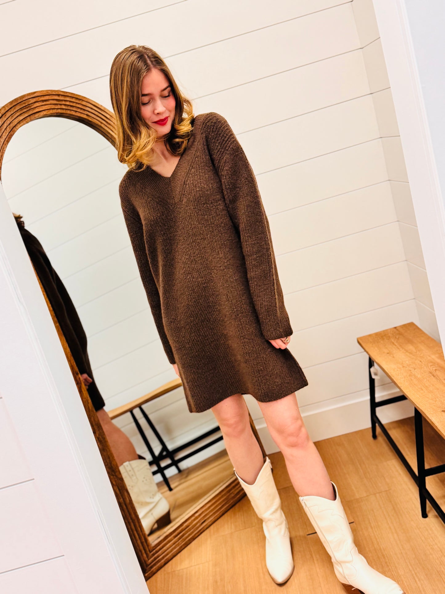 V Neck Sweater Dress