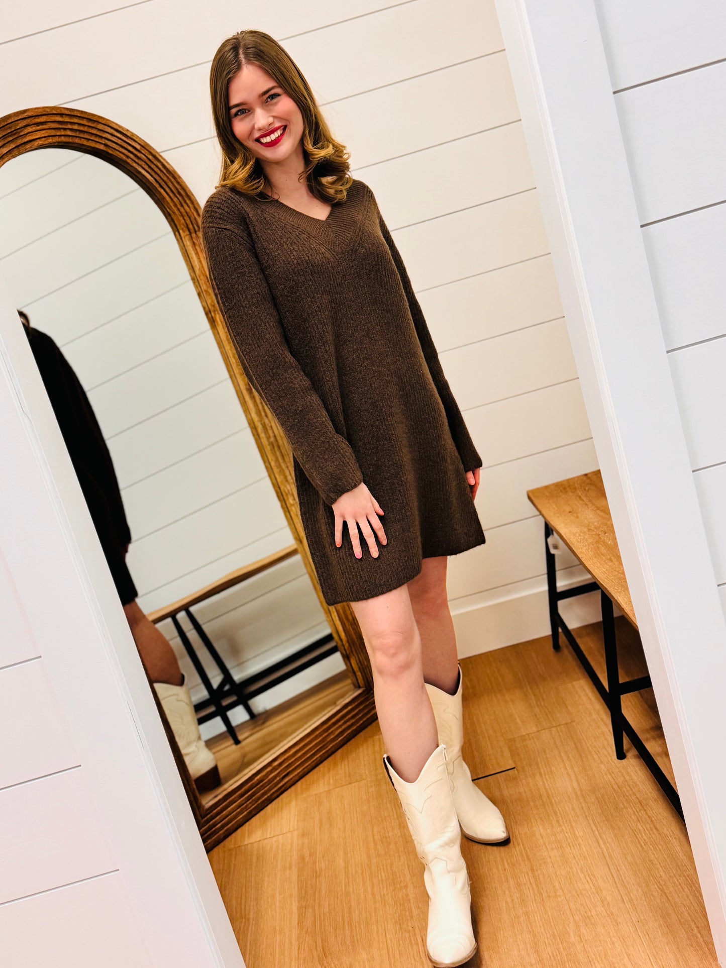 V Neck Sweater Dress