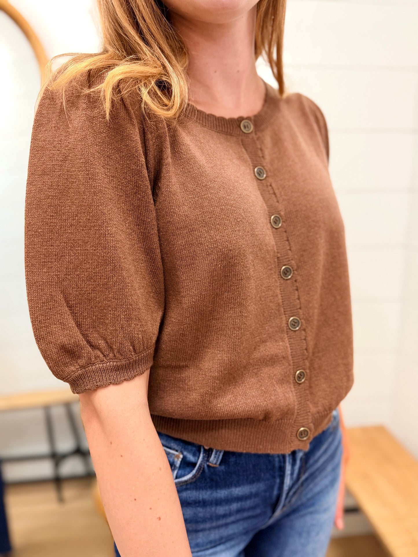 Puff Sleeve Wool Sweater Cardigan