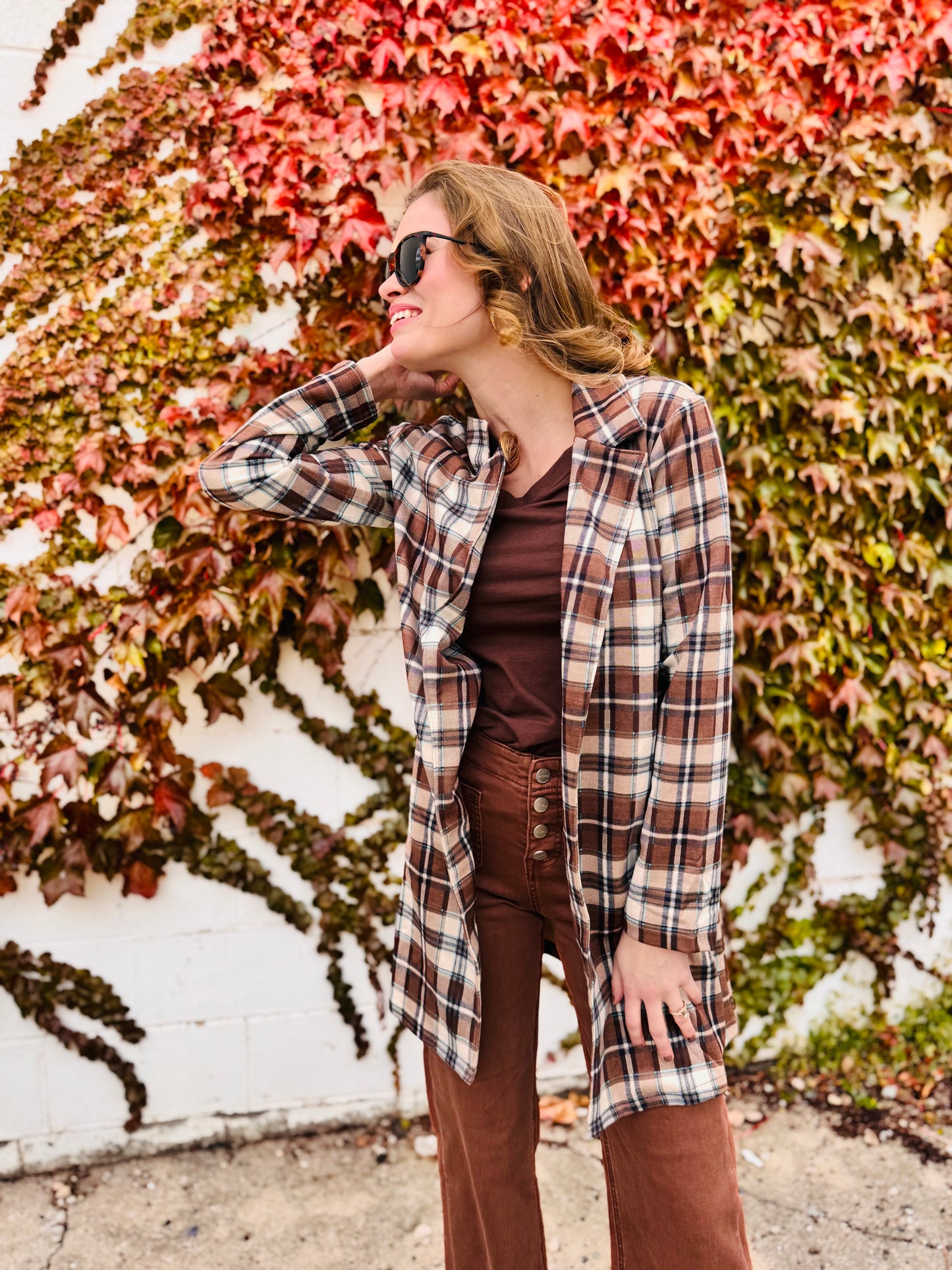Plaid Suede Oversized Blazer Jacket