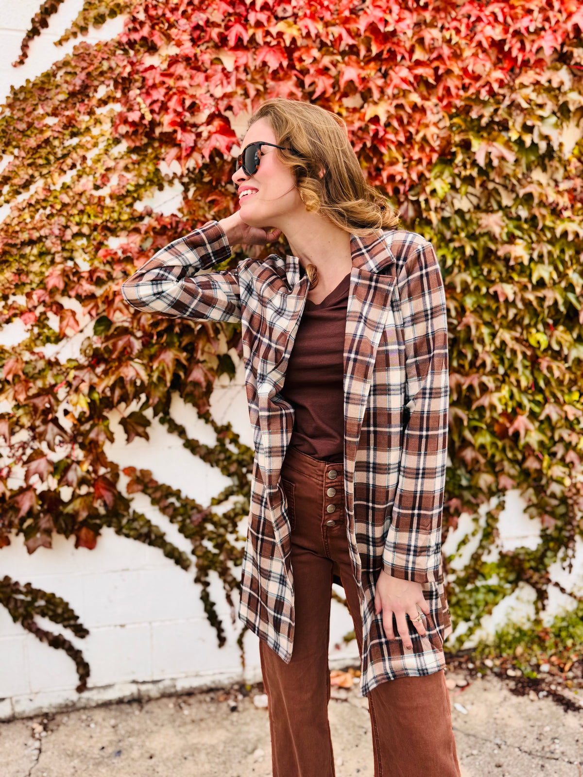 Plaid Suede Oversized Blazer Jacket