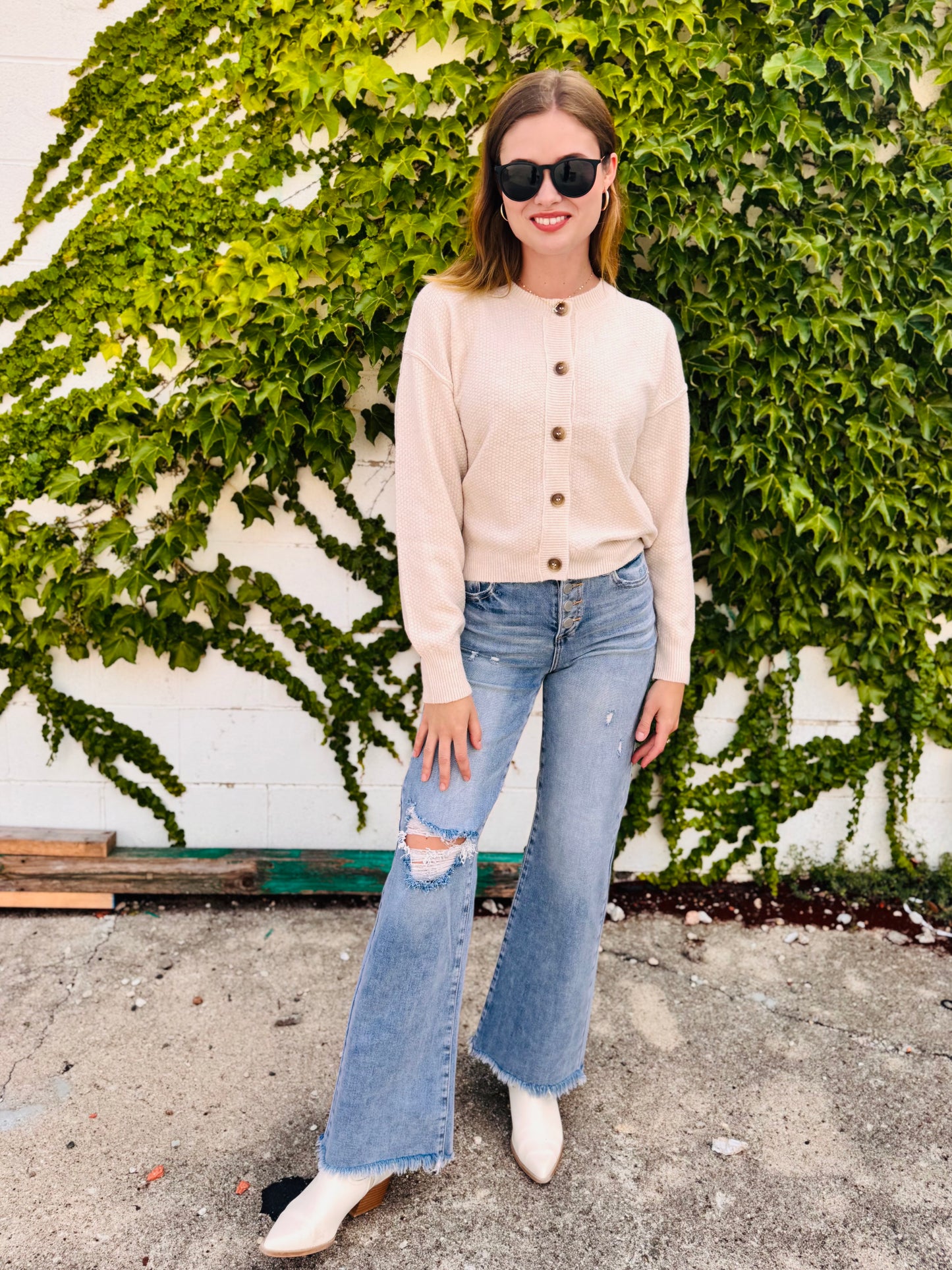Button Down Long Sleeve Knit Cardigan