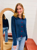 Navy + Red Heart Button Down Cardigan