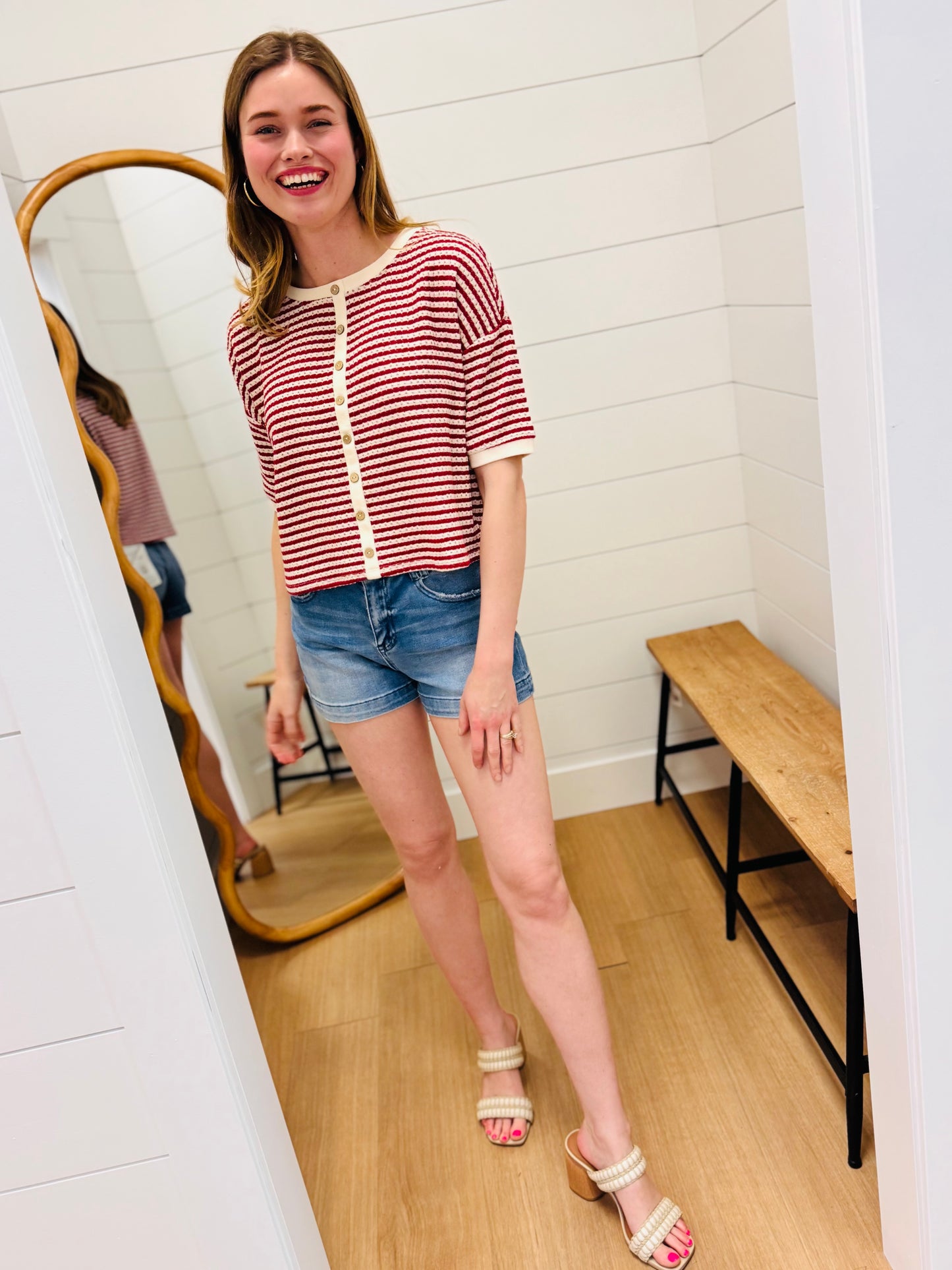 Stripe Button Down Knit Top