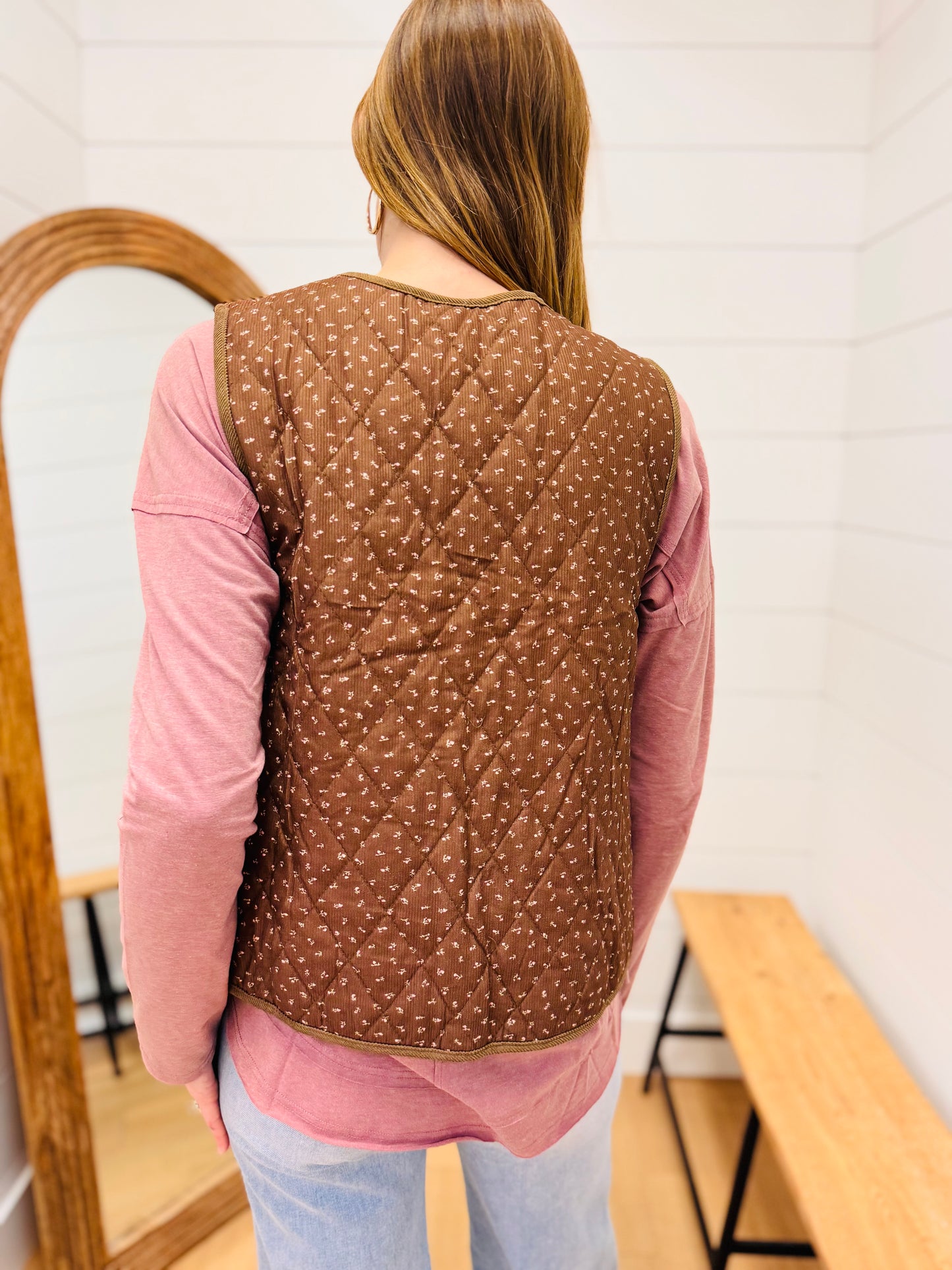 Quilted Floral Tie Front Vest