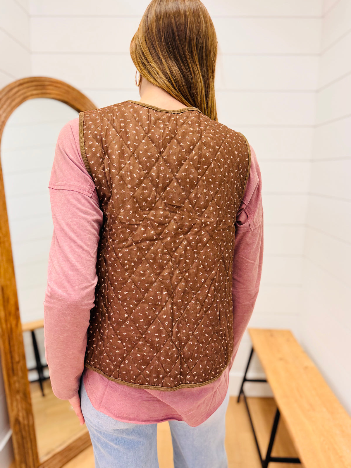 Quilted Floral Tie Front Vest