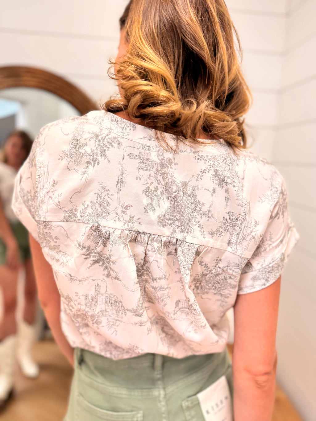Vintage Print Mandarin Collar Top