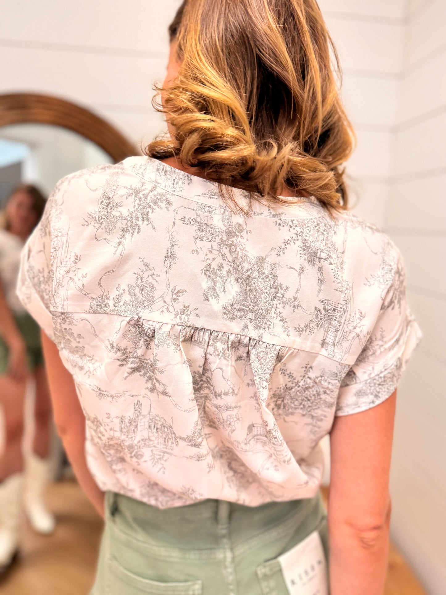 Vintage Print Mandarin Collar Top
